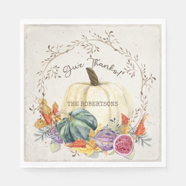 Fall Autumn Season Give Thanks Pumpkin Harvest Napkin (Front)