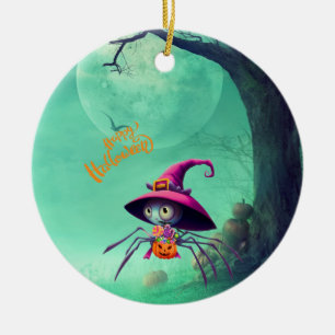 Fall/autumn/spider/witch/halloween Ceramic Ornament