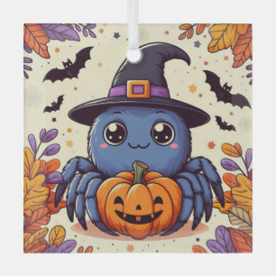 Fall/autumn/spider/witch/halloween Glass Ornament