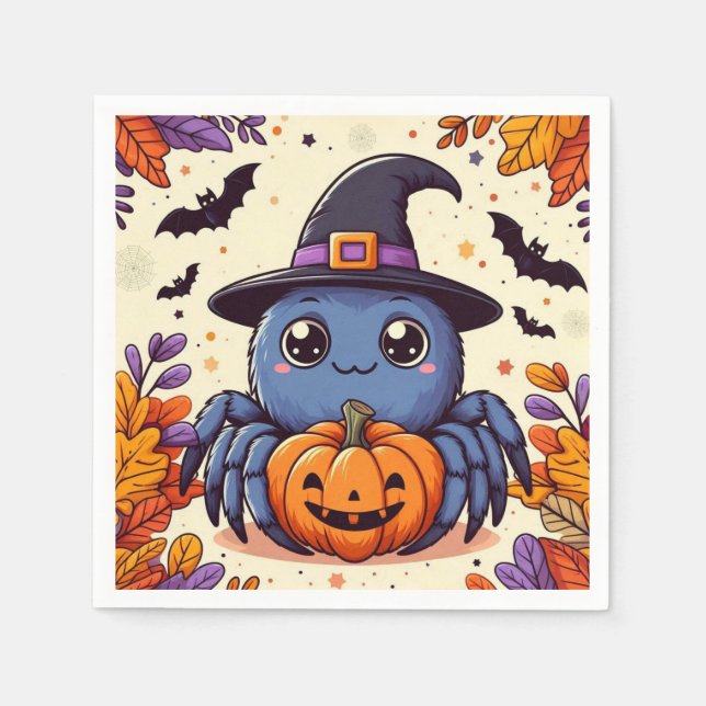 Fall/autumn/spider/witch/halloween Napkin (Front)