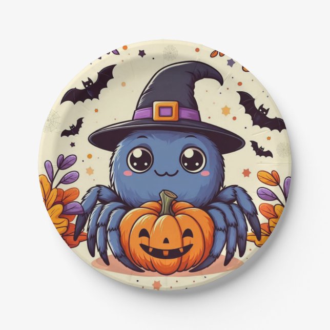 Fall/autumn/spider/witch/halloween Paper Plate (Front)