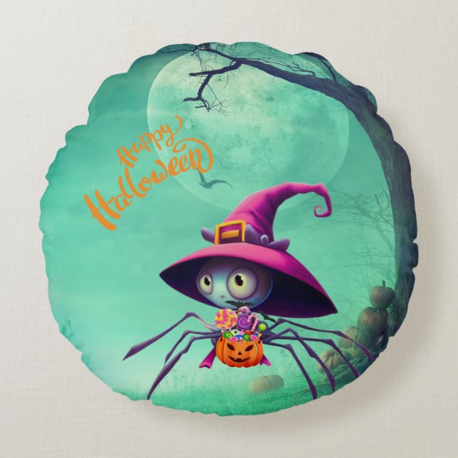 Fall/autumn/spider/witch/halloween Round Pillow (Front)
