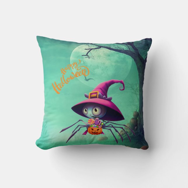 Fall/autumn/spider/witch/halloween Throw Pillow (Front)