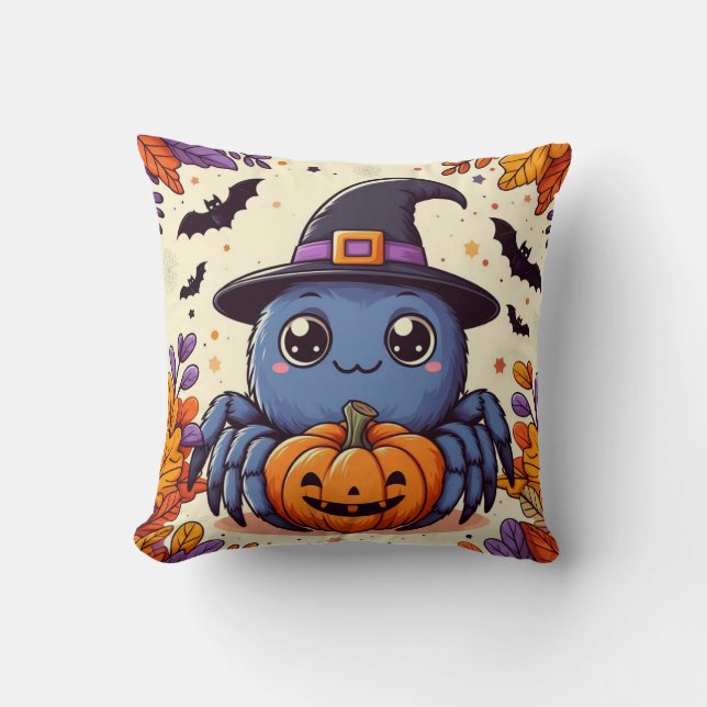 Fall/autumn/spider/witch/halloween Throw Pillow (Front)
