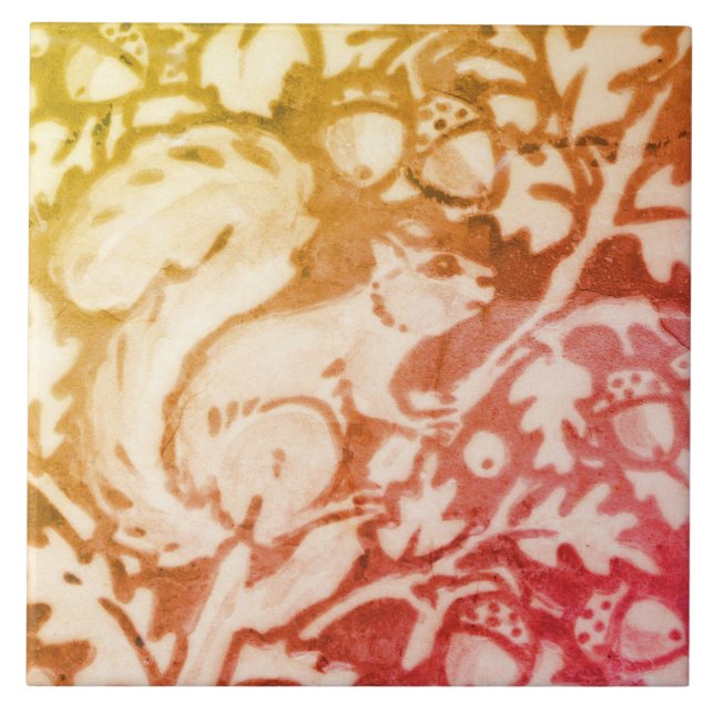 Fall Autumn Squirrel Acorn Gold Copper Woodland Tile (Front)