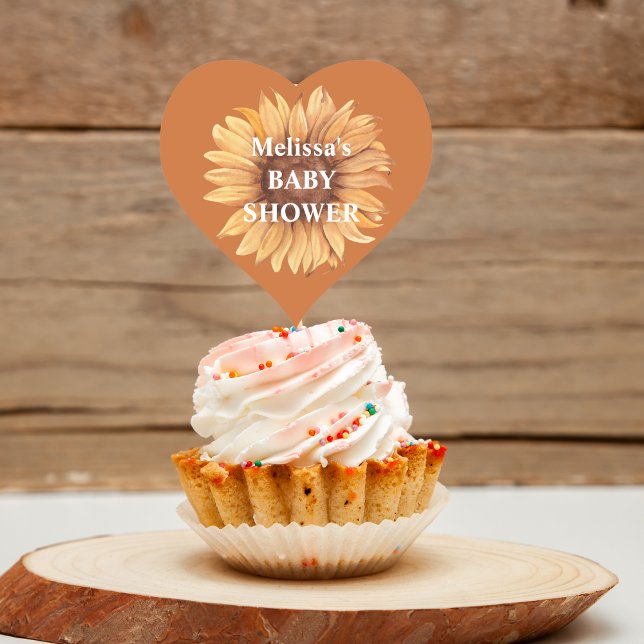 Fall autumn sunflower baby shower cupcake topper heart sticker (Creator Uploaded)