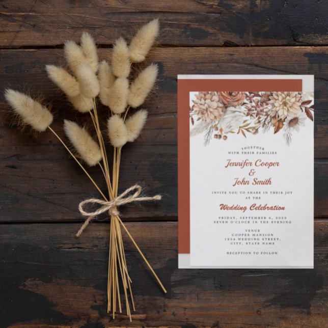 Fall Autumn Terracotta Rustic Floral Wedding Invitation (Creator Uploaded)