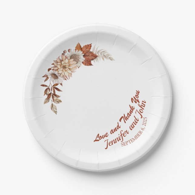 Fall Autumn Terracotta Rustic Floral Wedding Paper Plate (Front)