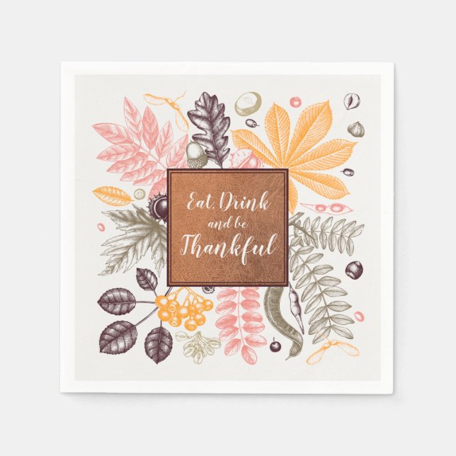 Fall Autumn Thanksgiving Botanicals Napkin (Front)