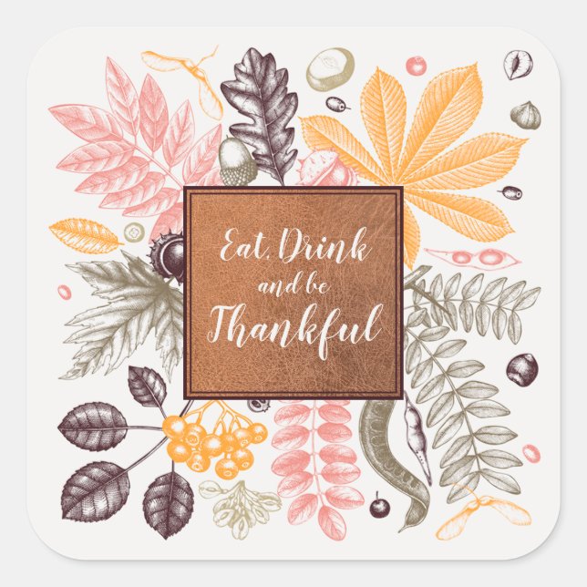 Fall Autumn Thanksgiving Botanicals Square Sticker (Front)