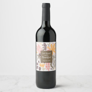 Fall Autumn Thanksgiving Botanicals Wine Label