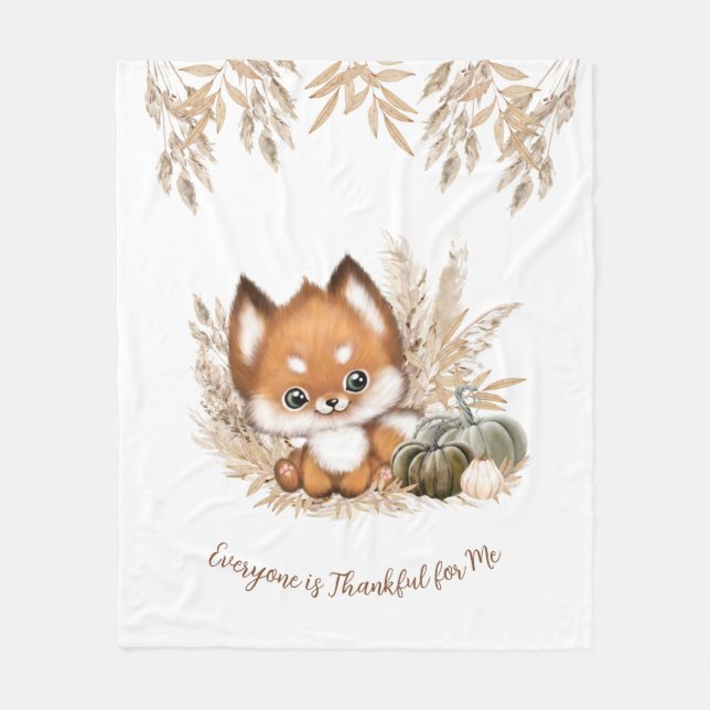 Fall Autumn Thanksgiving Cute fox Fleece Blanket (Front)