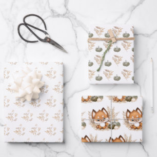 Fall Autumn Thanksgiving fox Wrapping Paper Sheets