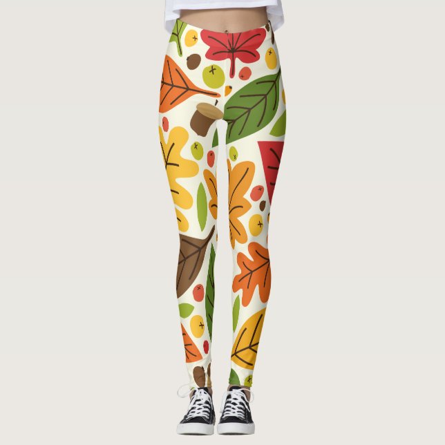 Fall Autumn Thanksgiving Harvest Leaves Falling Leggings (Front)