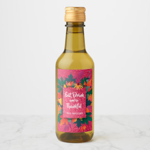 Fall Autumn Thanksgiving Leaves on Hot Pink Wine Label