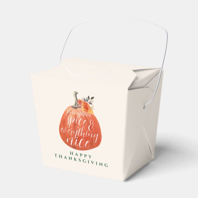 Fall Autumn Thanksgiving Party Watercolor Pumpkin Favor Box (Front Side)