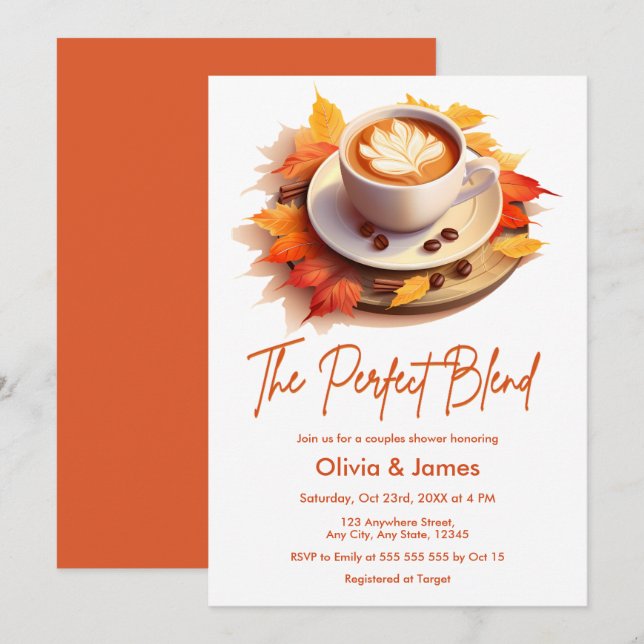 Fall Autumn The Perfect Blend Couples Shower Invitation (Front/Back)