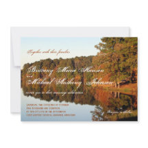 Fall Autumn Trees Leaves Lake Wedding Invitations