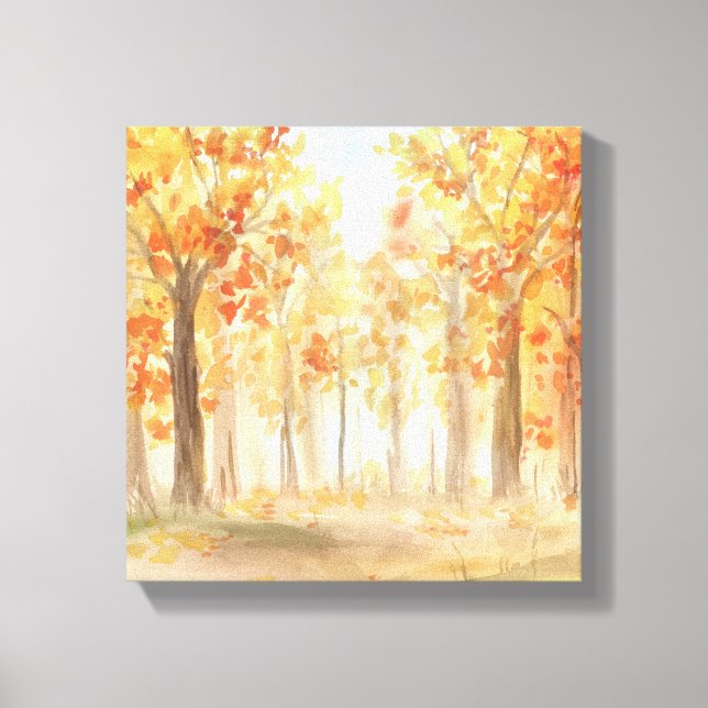 Fall Autumn Trees Orange Leaves Watercolor   Canvas Print (Front)