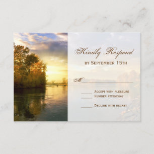 Fall Autumn Trees River Sunset Wedding RSVP Cards