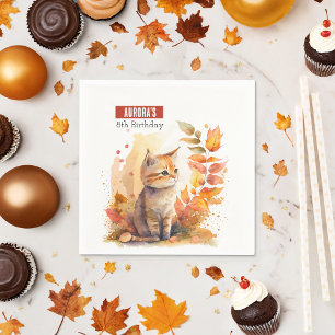 Fall / Autumn vibes Kitten -  Birthday Party - Napkin