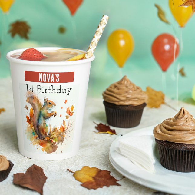 Fall / Autumn vibes Squirrel - Birthday  Paper Cups (Creator Uploaded)