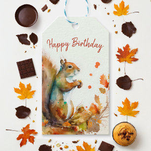 Fall / Autumn vibes Squirrel -  Birthday Party - Gift Tags