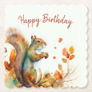 Fall / Autumn vibes Squirrel - Birthday Party - Paper Coaster