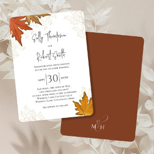 Fall Autumn Watercolor Leaves Custom Wedding Invitation