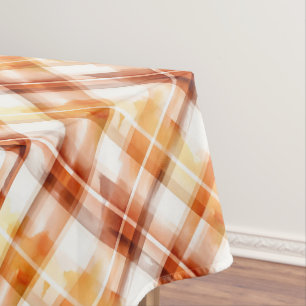 Fall Autumn Watercolor Orange Plaid Pattern Tablecloth