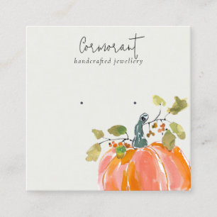 Fall Autumn Watercolor Pumpkin Earring Display Square Business Card