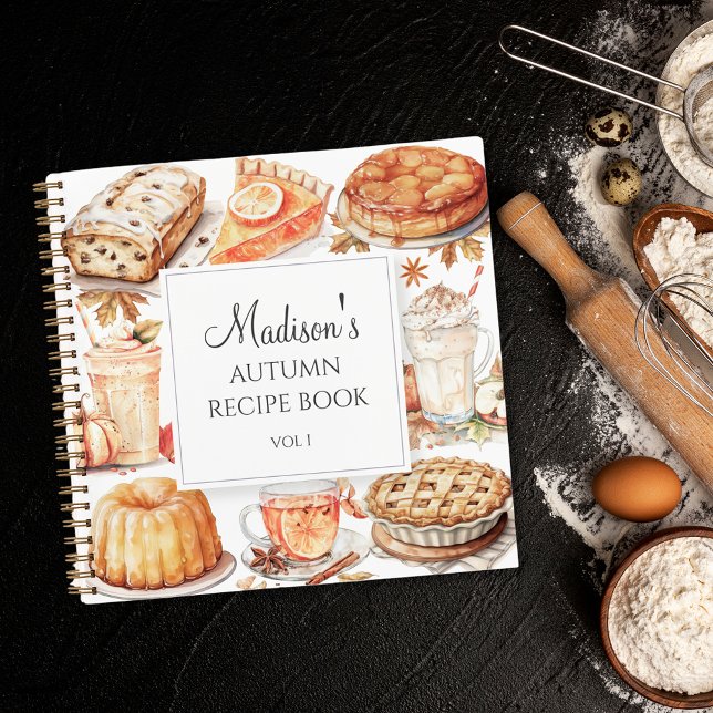 Fall Autumn Watercolor Recipe Cookbook 3 Ring Bind Notebook (In situ)
