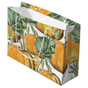 Fall Autumn Watercolor Vintage Pumpkins Large Gift Bag