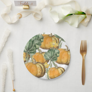 Fall Autumn Watercolor Vintage Pumpkins Paper Plate