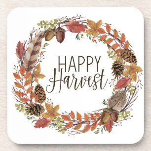 fall autumn watercolor wreath coaster