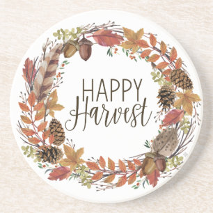 fall autumn watercolor wreath coaster