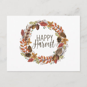 fall autumn watercolor wreath postcard
