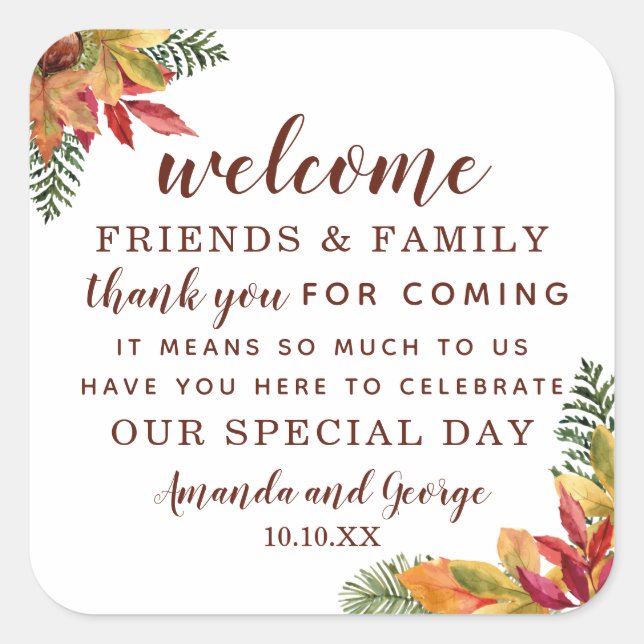 Fall Autumn Wedding favour personalized thank you Square Sticker (Front)