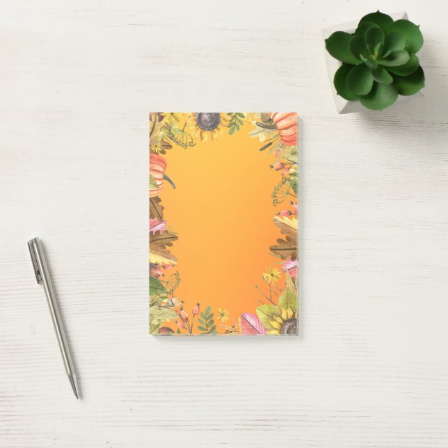 Fall Autumn Wedding Maple Leaves Pumpkin Sunflower Post-it Notes (Office)