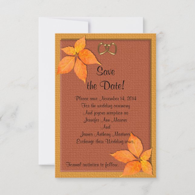 Fall Autumn Wedding save the date card (Front)