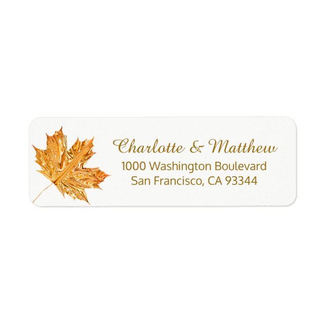 Fall Autumn White Gold Leaf Wedding Return Address (Front)