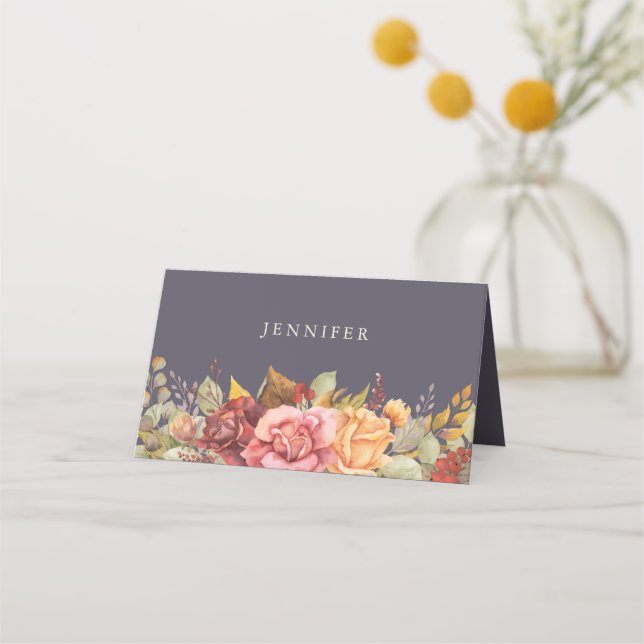 Fall/Autumnal Floral Border Thanksgiving Place Card (Front)
