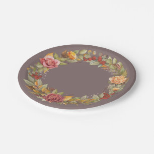Fall/Autumnal Floral Wreath Thanksgiving Paper Plate