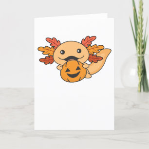 Fall Axolotl With Fall Leaves Pumpkin Fall Holiday Card
