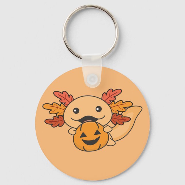Fall Axolotl With Fall Leaves Pumpkin Fall Keychain (Front)
