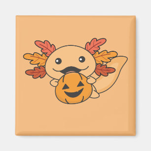 Fall Axolotl With Fall Leaves Pumpkin Fall Magnet