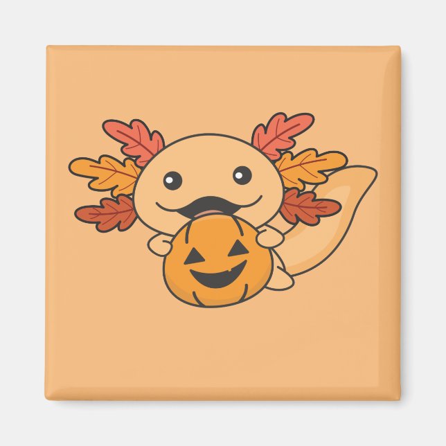 Fall Axolotl With Fall Leaves Pumpkin Fall Magnet (Front)