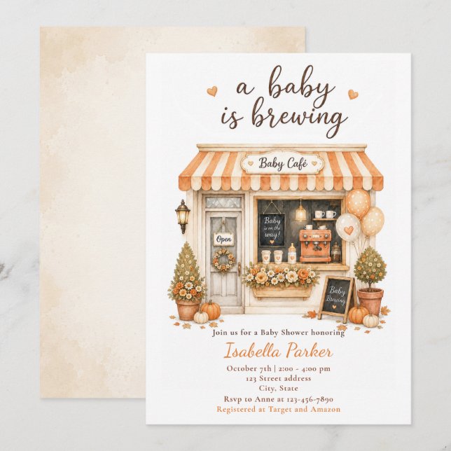 Fall Baby Is Brewing Cafe Shower Invitation (Front/Back)