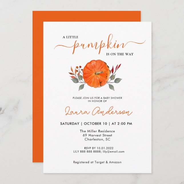 Fall Baby Shower A Little Pumpkin Invitation (Front/Back)