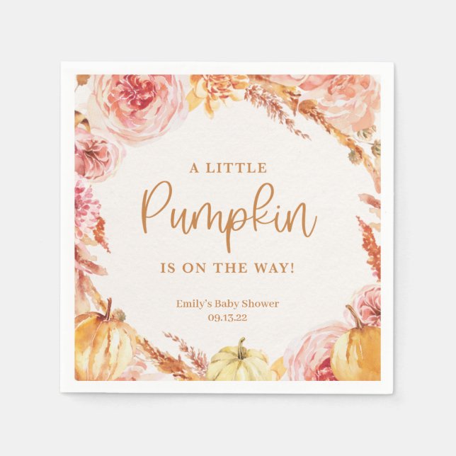 Fall Baby Shower A Little Pumpkin is on the Way Napkin (Front)